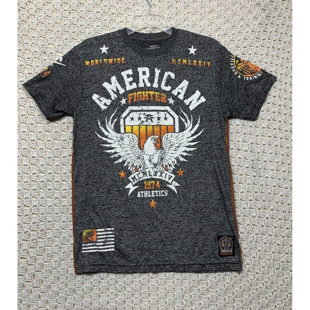 American Fighter Mens Graphic T-Shirt  Size M Gray Orange‎ White USA Made